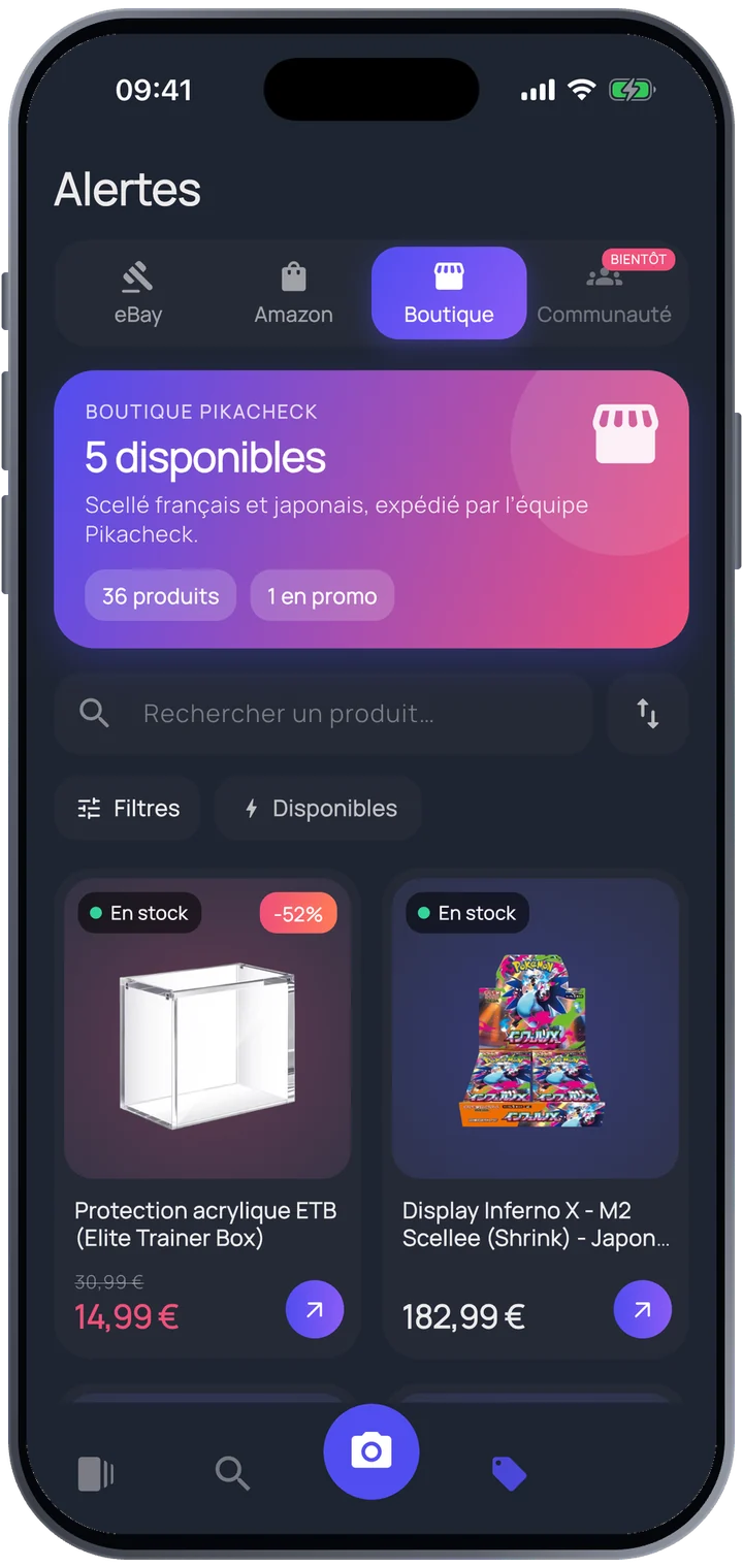 Produits de la boutique Pikacheck dans l'app