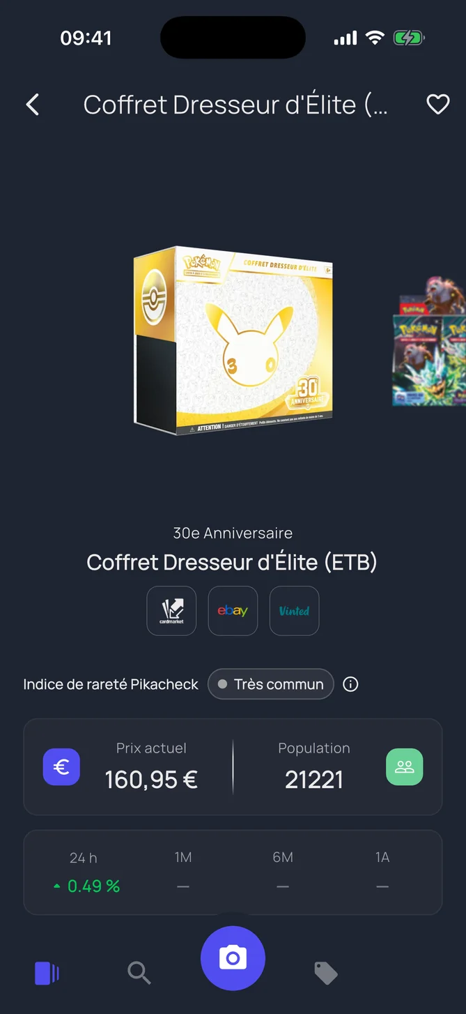 Fiche d'un ETB avec sa cote